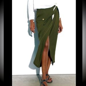 ZARA LINEN BLEND PAREO MIDI SKIRT